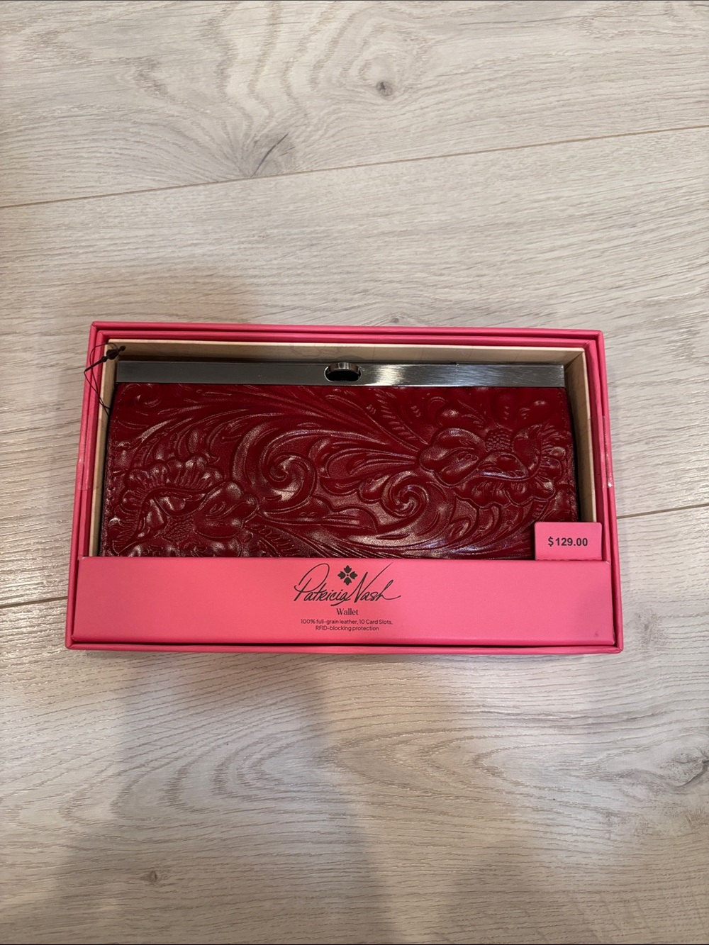 Patricia Nash Deep Red Embossed Leather Wallet